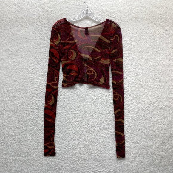 Crop Tie Front Cardigan Top M L Medium Large Womens Glitter Sparkly Mesh Pattern - Picture 2 of 8